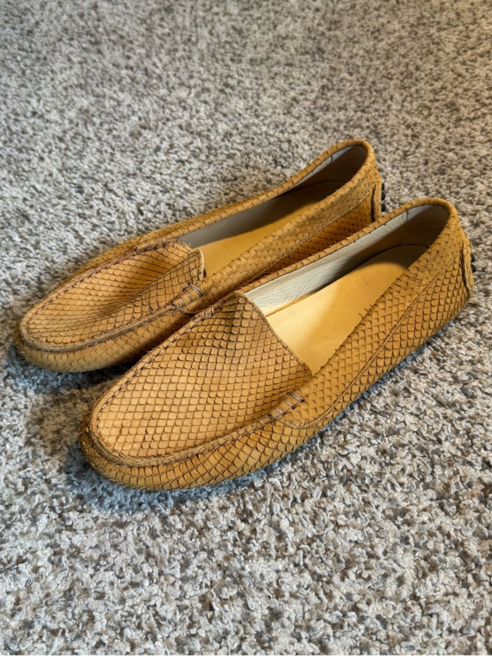 M. Gemi The Felize Caramel Leather Snakeskin Italian Driving Loafer - 40 (9)